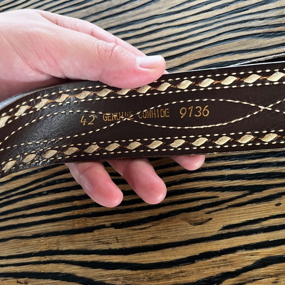 Vintage Cowhide Leather Belt Texas Buckle Size 42 Brown Authentic Rare KC - Picture 3 of 7